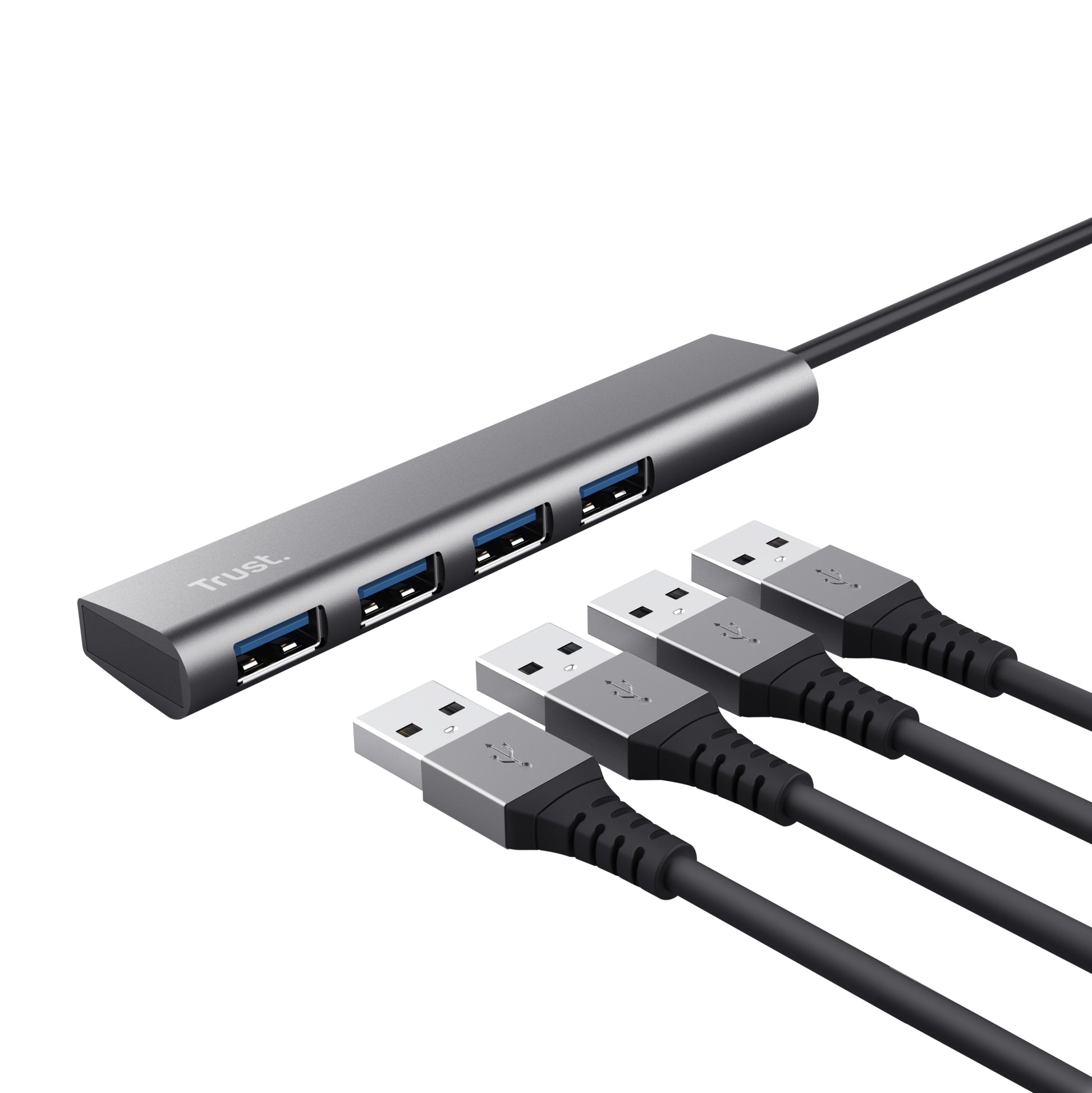 Trust Halyx USB-Hub – USB-C, 4× USB-A (USB 3.2 Gen 1, 5 Gbps) – USB-C – 210 × 21 × 11 mm