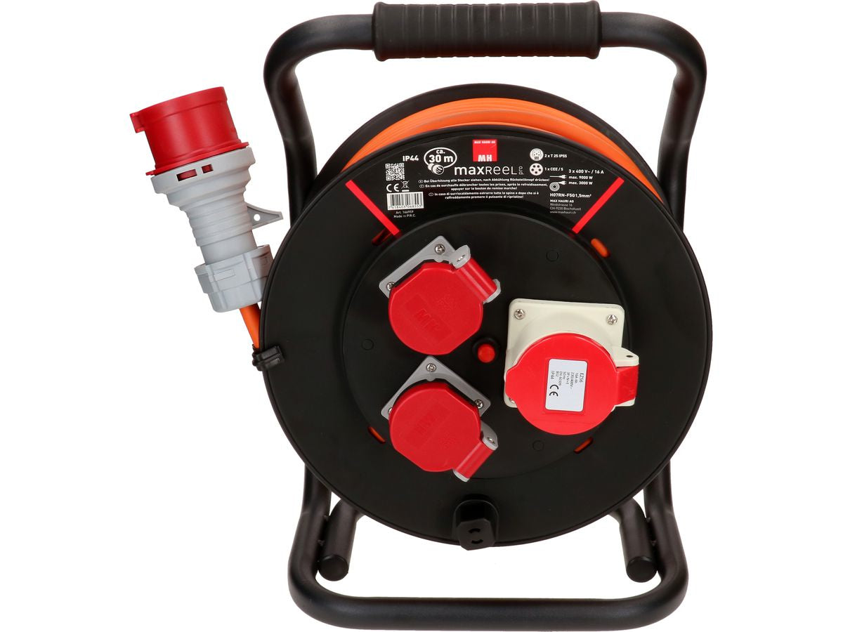 Max Hauri AG Max Hauri Kabelrolle, 30 m, (2×T25 + 1×CEE 16-5), IP44, Eingang CEE 16-5 – schwarz
