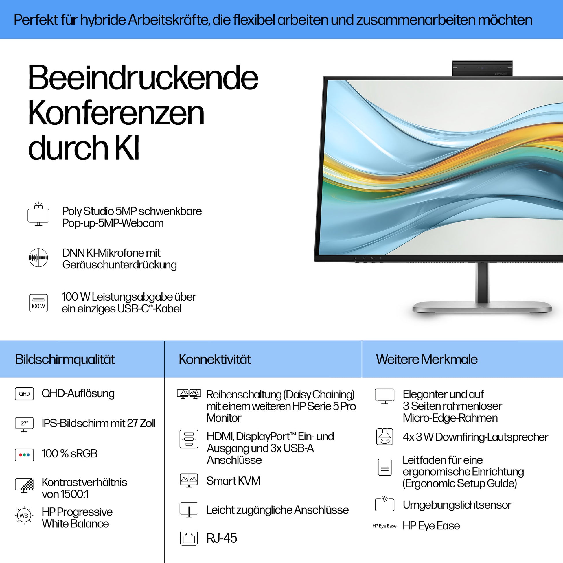 HP Series 5 Pro 527pm – Monitor, 27" 2560 × 1440 (WQHD), USB-C