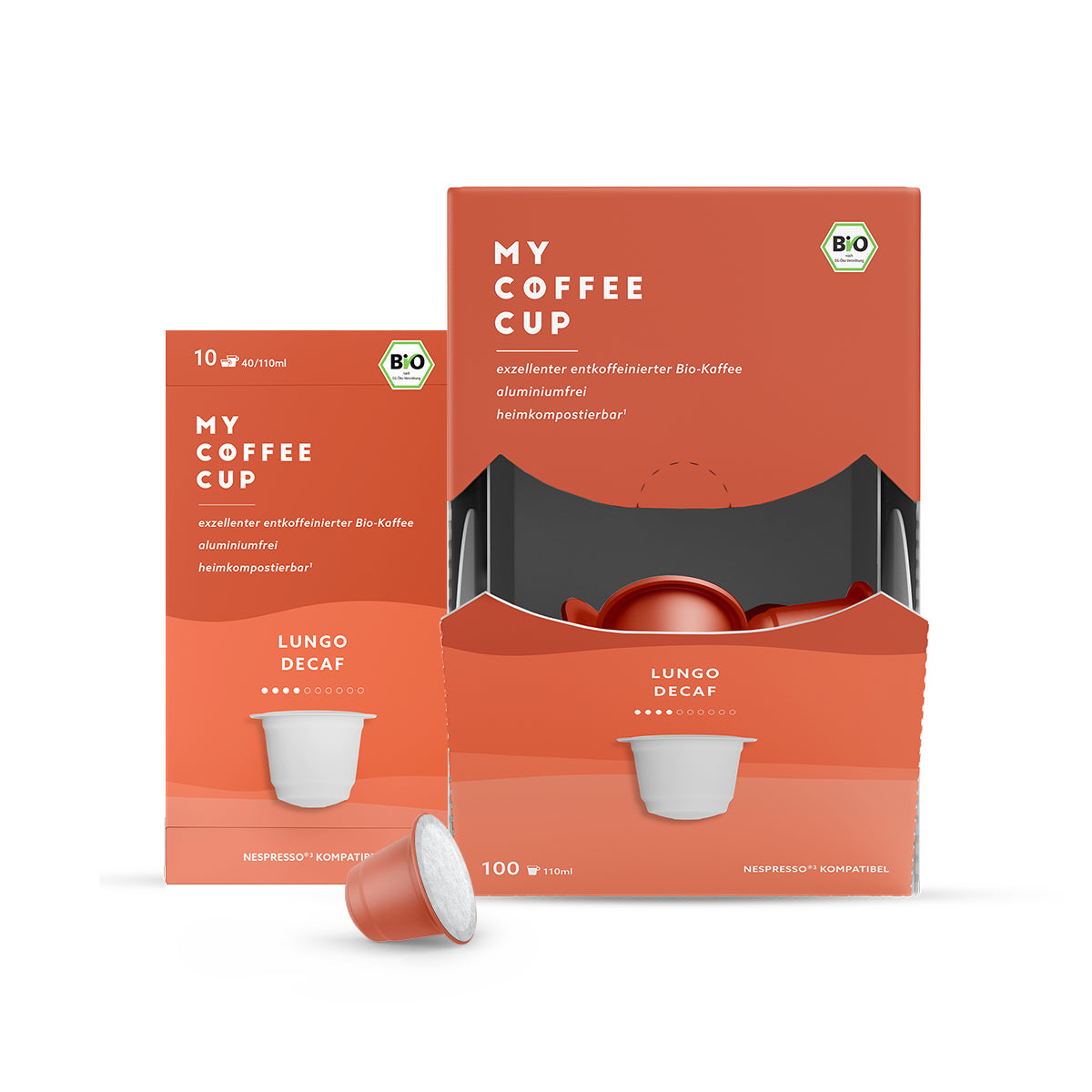 My Coffee Cup Kapseln für Nespresso – Café Crème, entkoffeiniert, Bio, Intensität 4, 100 Kapseln