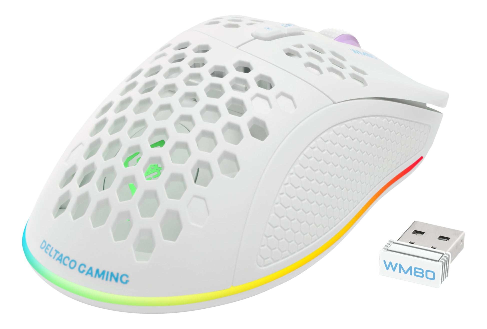 Deltaco Gaming WM80 – Gaming-Maus – Kabellos (Bluetooth/2,4 GHz), 6400 DPI, RGB-Beleuchtung, Rechtshänder, Weiss