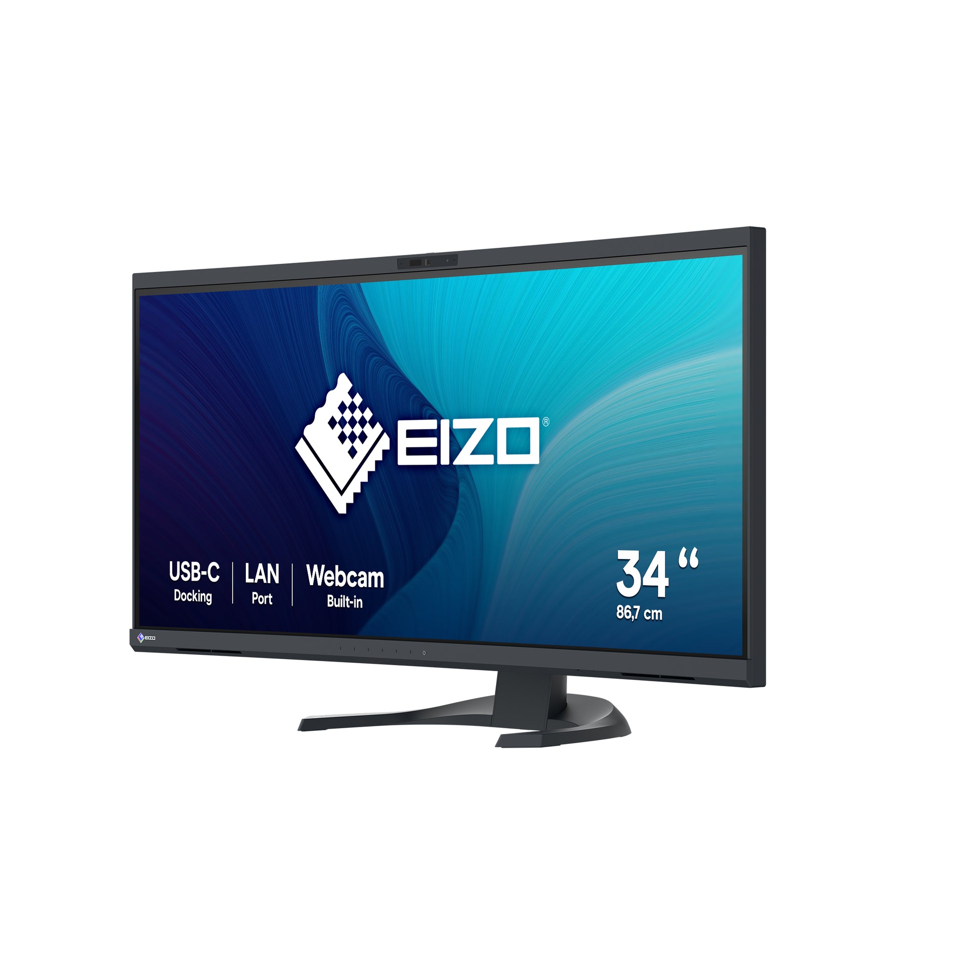 EIZO FlexScan EV3450XC – Monitor, 34,1", 60 Hz, 300 cd/m², Gebogen, Webcam, USB-C, KVM, VESA 100 × 100, Schwarz