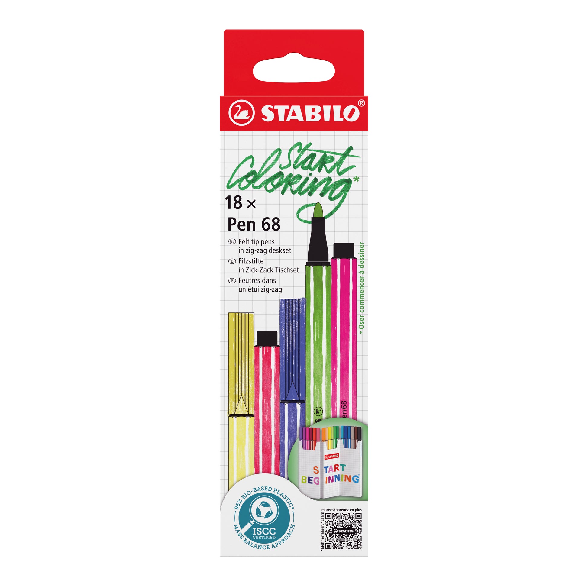 STABILO Pen 68 Filzstifte – Rundspitze, 1 mm, wasservermalbar, 18 Farben