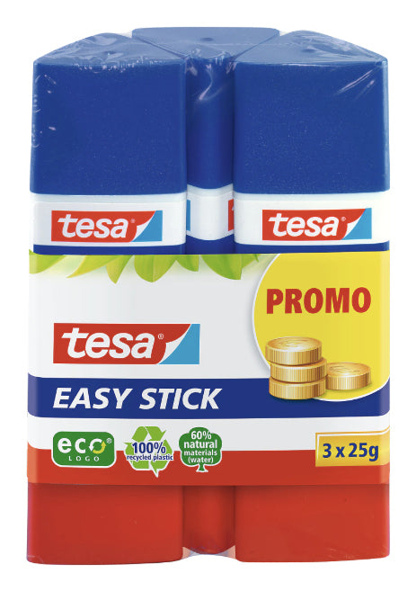 Tesa Easy Stick Klebestift – 3 × 25 g, für Karton, Papier