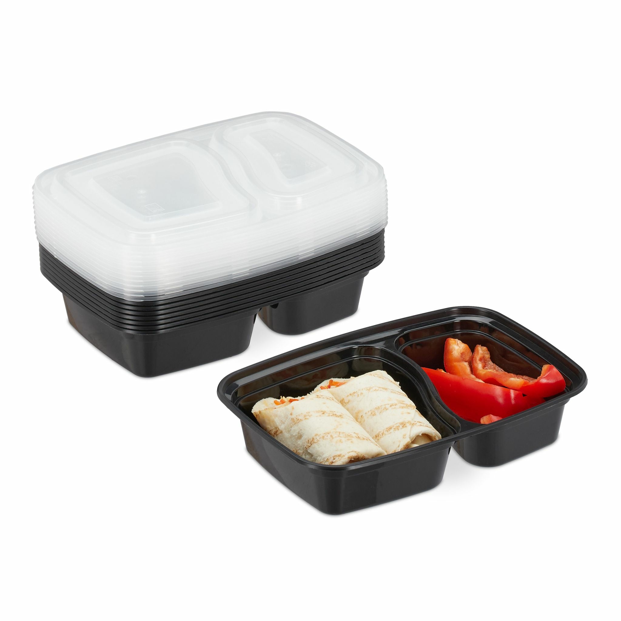 Relaxdays Take-away-Box, Polypropylen (PP), 2-geteilt – 1 l, schwarz – 1 Stk.
