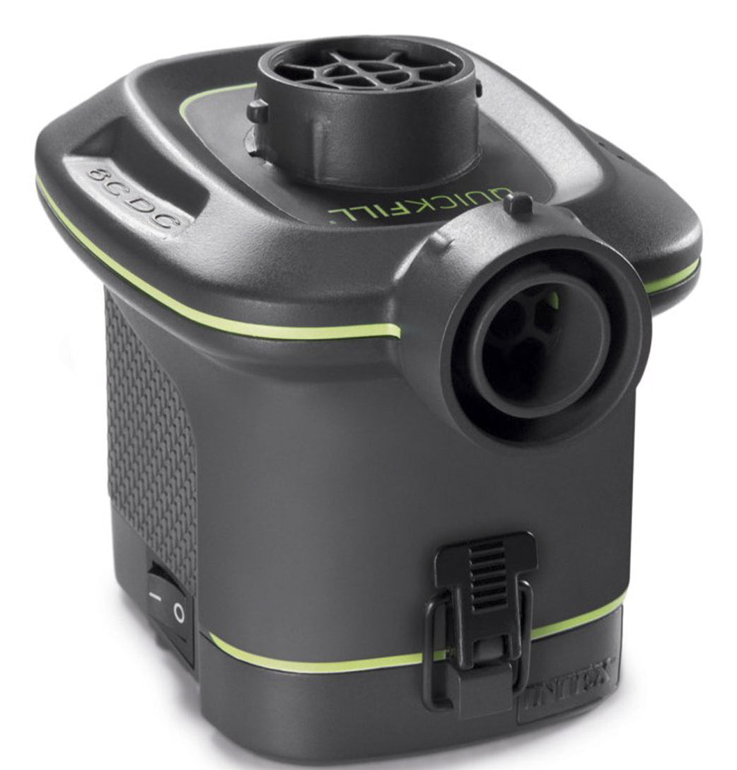 Intex Quick-Fill Akku-Luftpumpe – 420 l/min, 3 Düsen, 6× C, Druckablass – für Schlauchboote – Schwarz