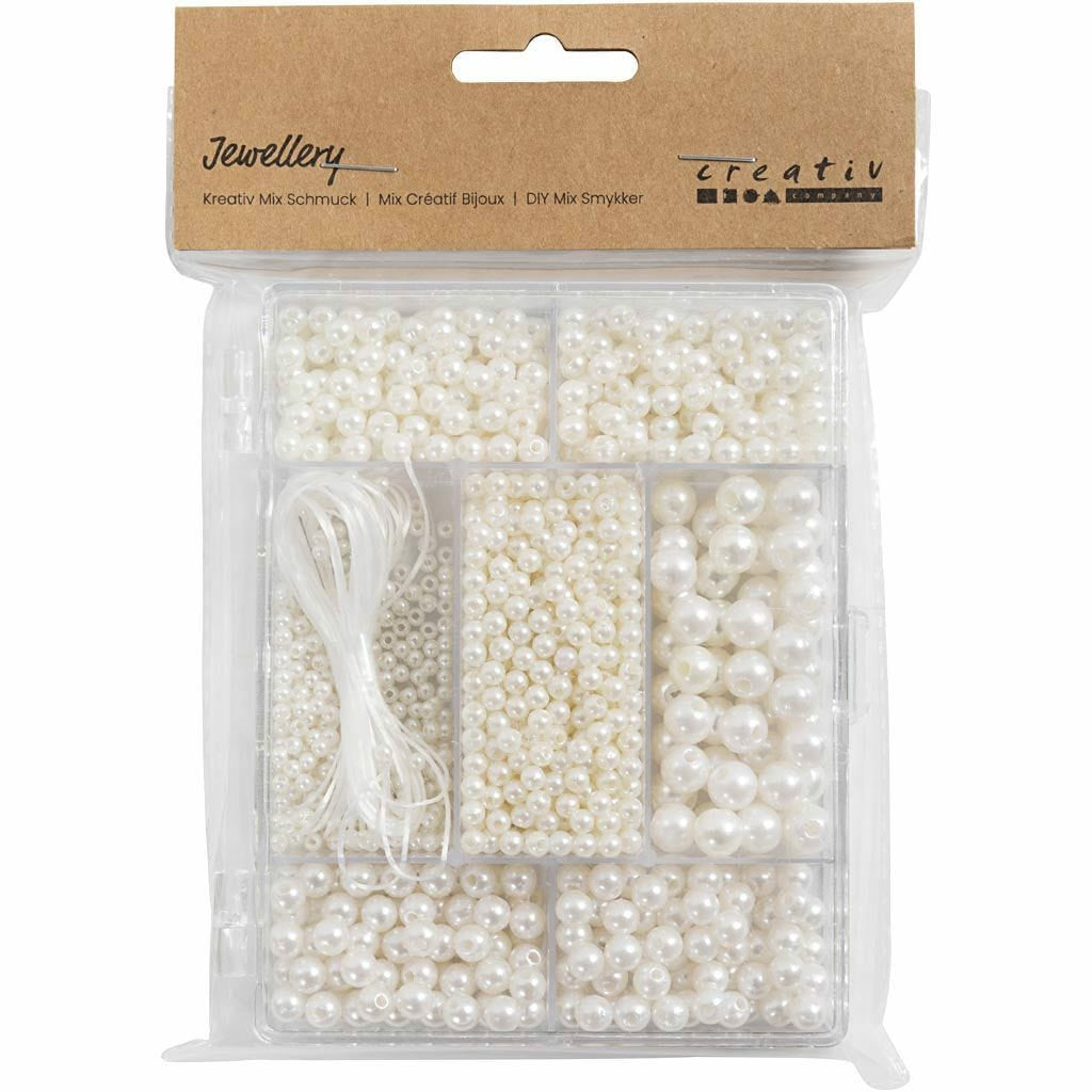 Creativ Company Perlenset, Wachsperlen – Weiss, Perleffekt – 1200 Stk.