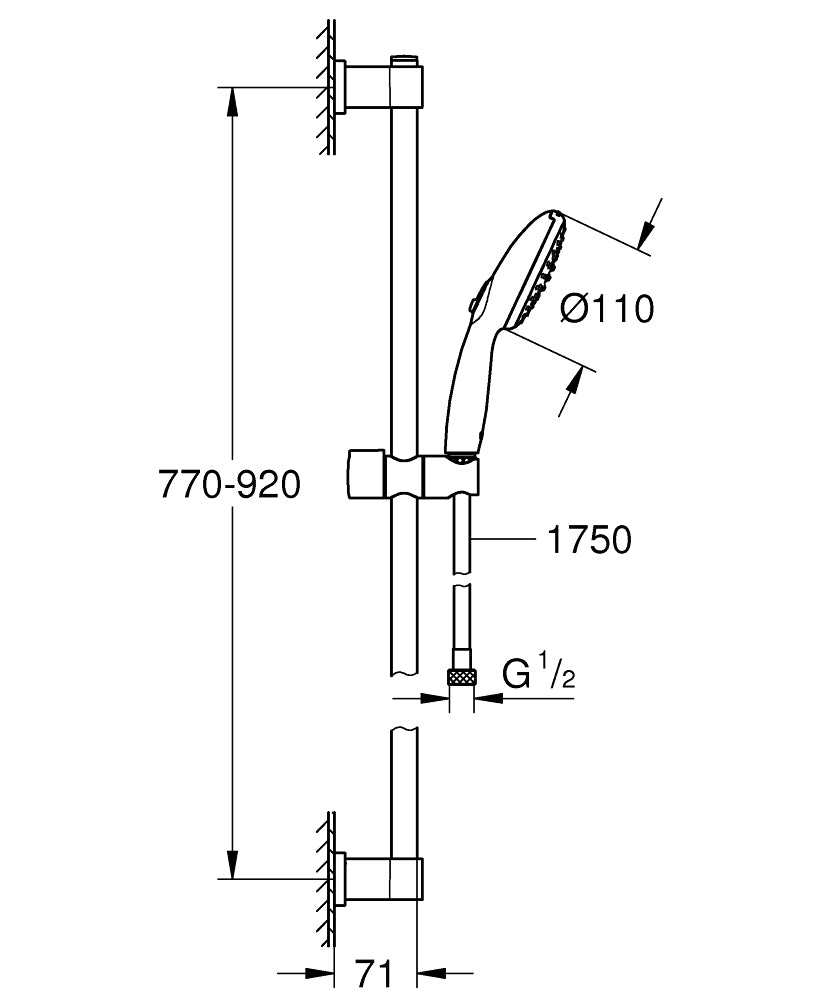 GROHE Vitalio Start 110 Brausestangenset – Schlauchlänge 175 cm, Silikon/Metall/Kunststoff, Schwarz matt