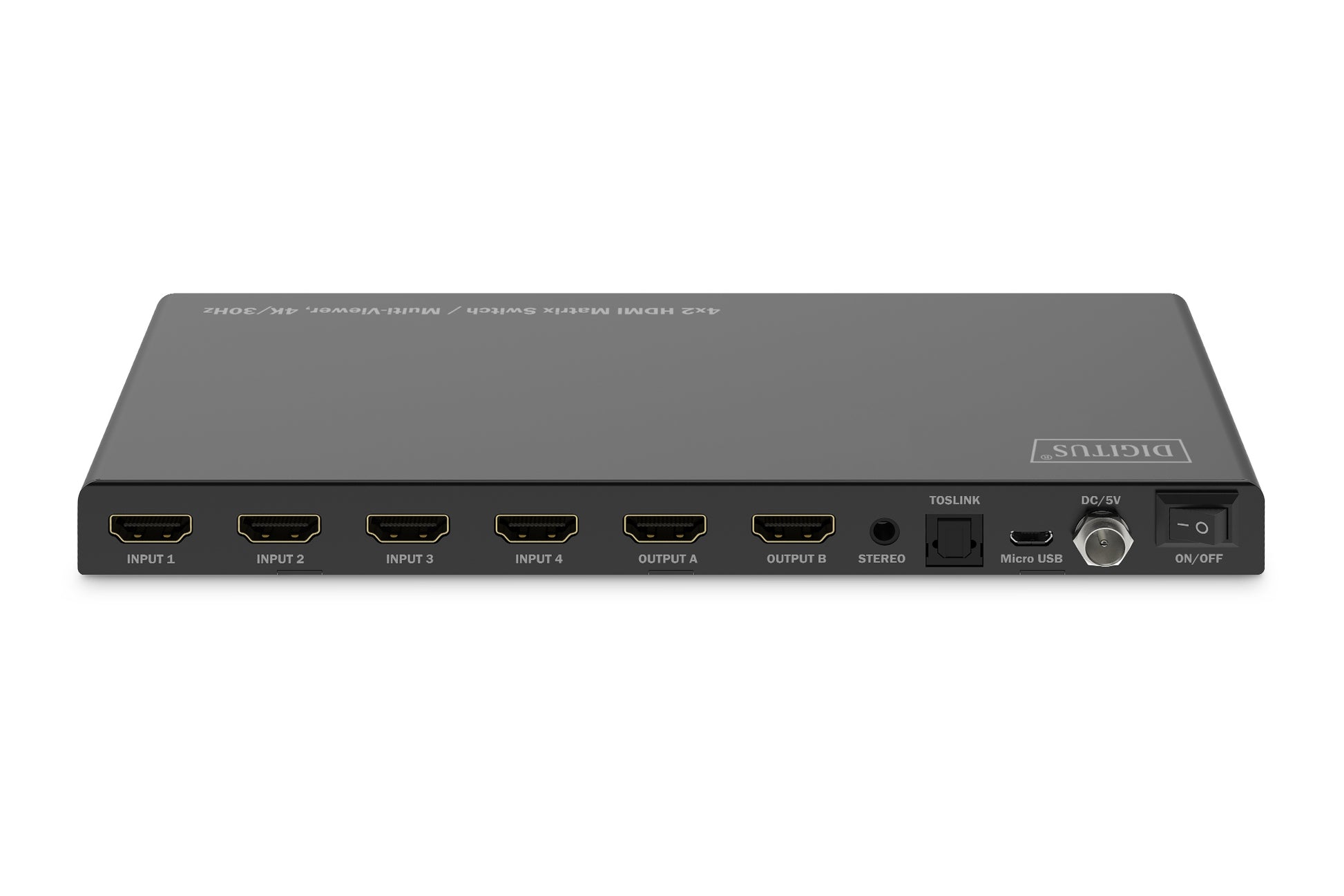 Digitus 4×2 HDMI AV-Matrix-Umschalter – 4K/30 Hz, 10,2 Gbit/s, HDMI 1.4 – Schwarz, Metall