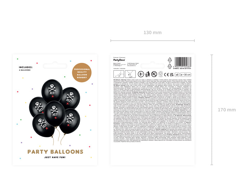 PartyDeco Piraten Luftballons – Schwarz – Ø 30 cm – Latex – 6 Stk