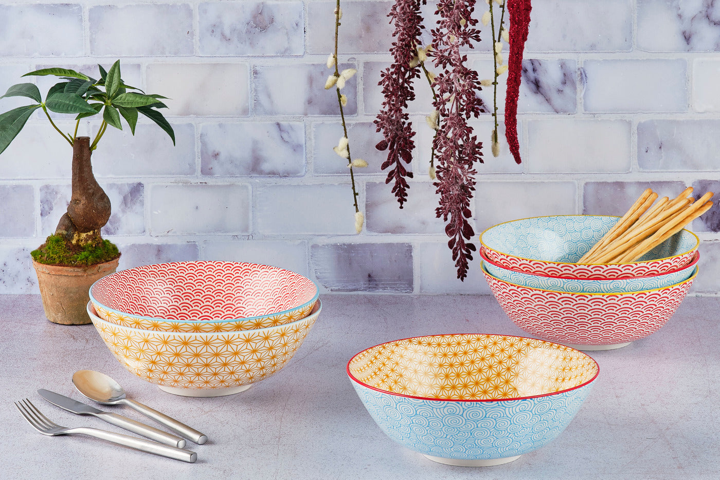 Björn PATTERN Suppenteller – Porzellan, Mehrfarbig, Ø 21,0 cm, 6 Stück