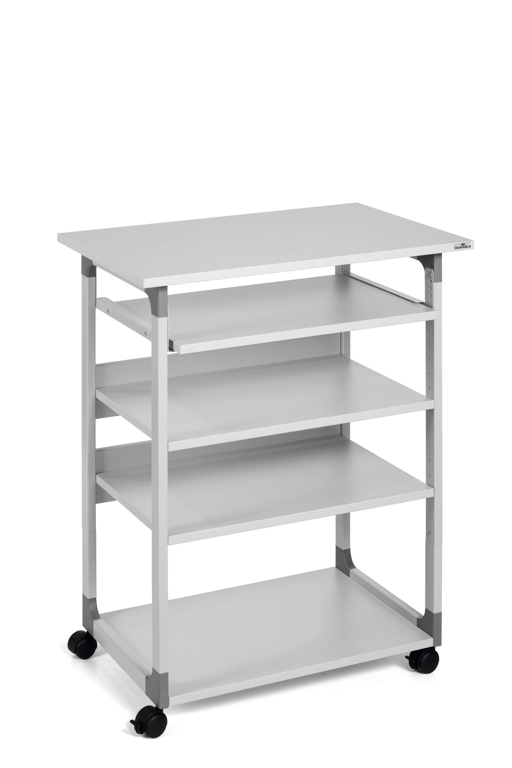 Durable SYSTEM 75 VH IT-/Medizin-Fahrwagen – 75 × 53,4 × 115 cm, höhenverstellbar, grau, Stahl
