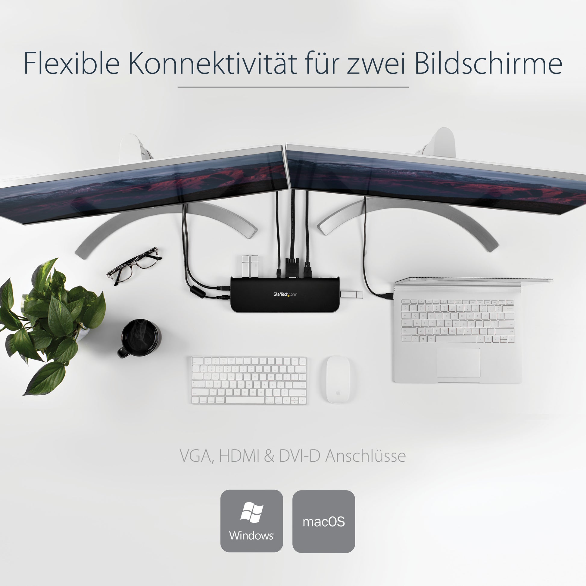 StarTech.com Dockingstation – USB-A, HDMI/VGA/DVI, GbE, 3,5 mm Audio, für Windows/Mac