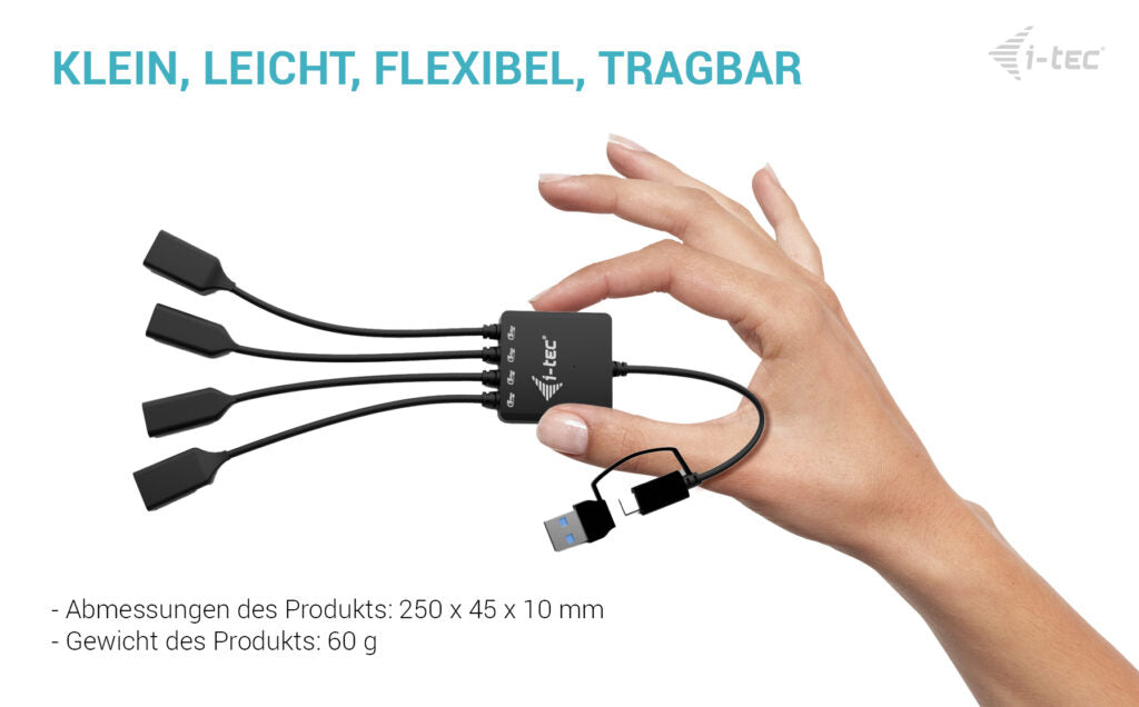 i-tec USB-Hub – USB-C/USB-A, 2× USB-A, 2× USB-C, für Windows/Mac/ChromeOS