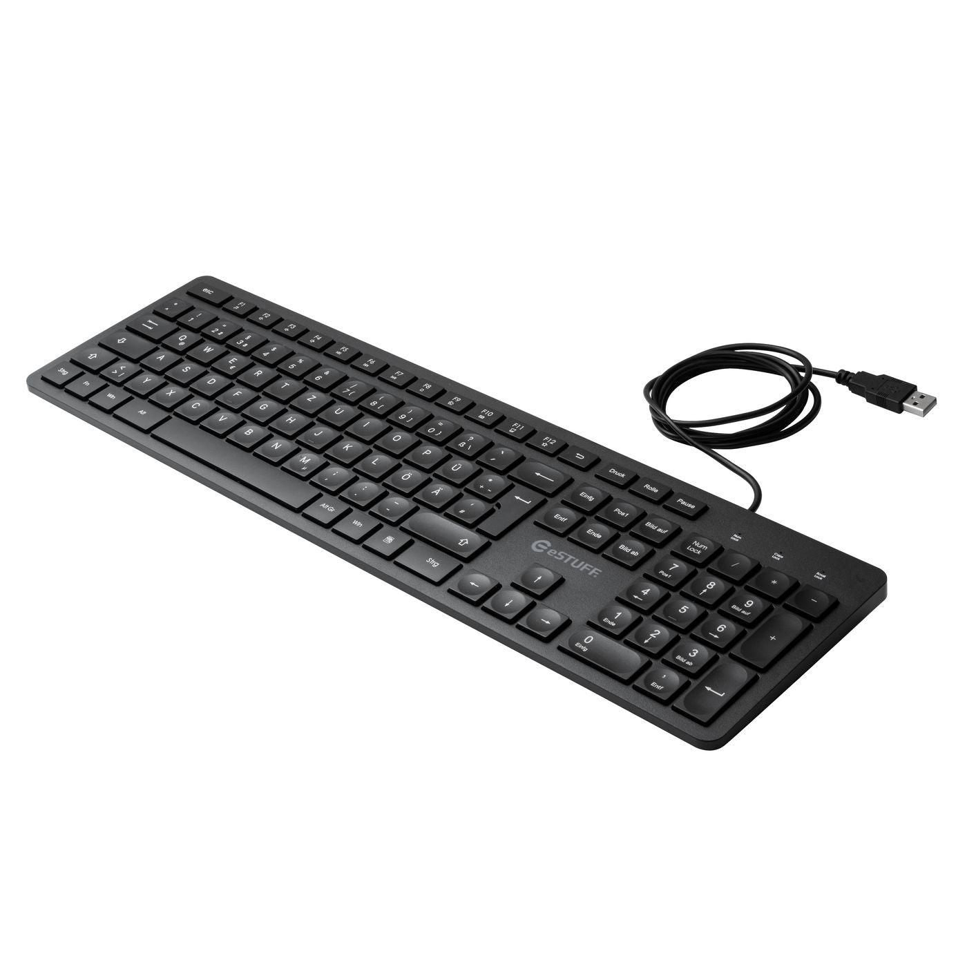 eSTUFF G220 – Tastatur – Membran – kabelgebunden, USB-A – QWERTZ (DE) – Schwarz