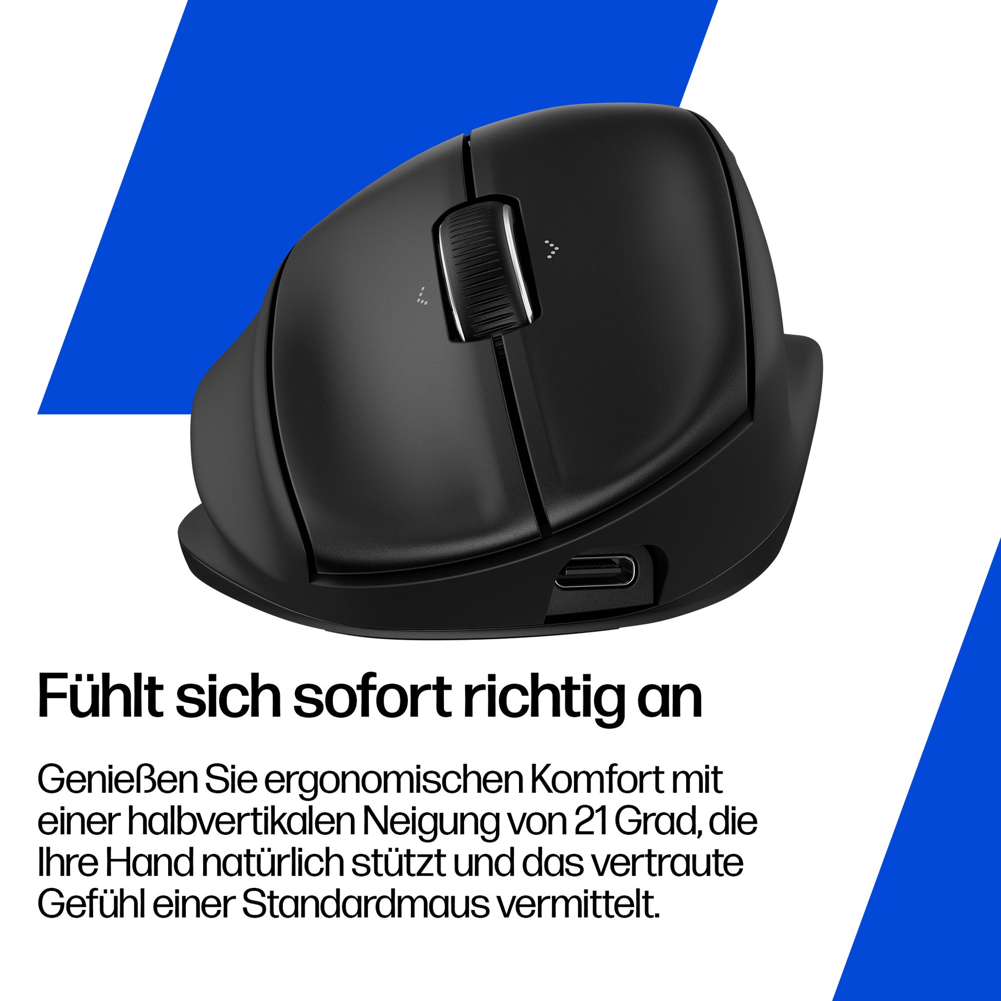 HP Tilt Ergonomische Maus 720M EURO – Maus – Kabellos (Bluetooth/2,4 GHz), 6000 DPI, Rechts, Schwarz