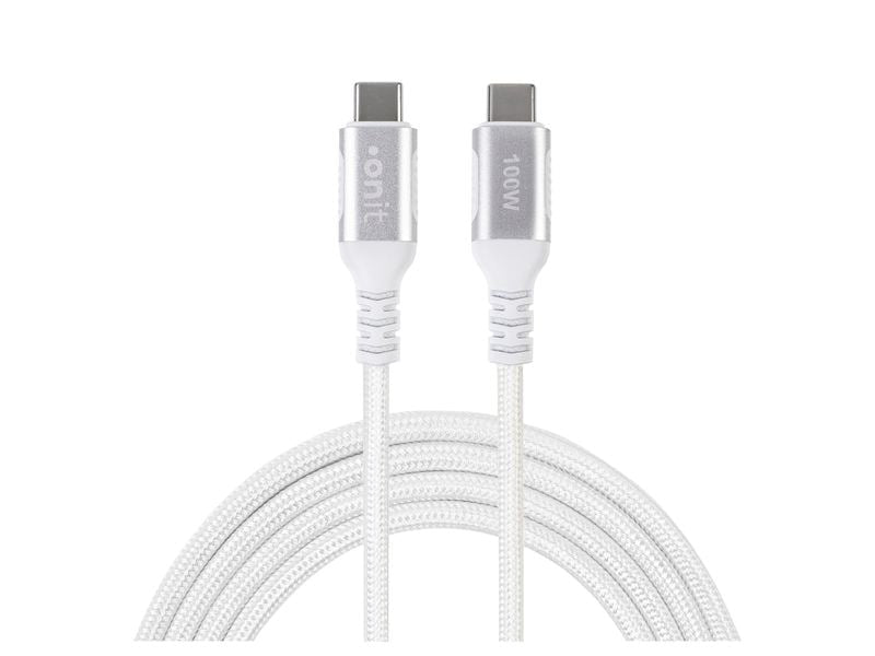 ONIT USB-C auf USB-C Kabel – USB 3.2 Gen 2 (10 Gbit/s) – 1 m – PD 100 W – Textilmantel – Weiss