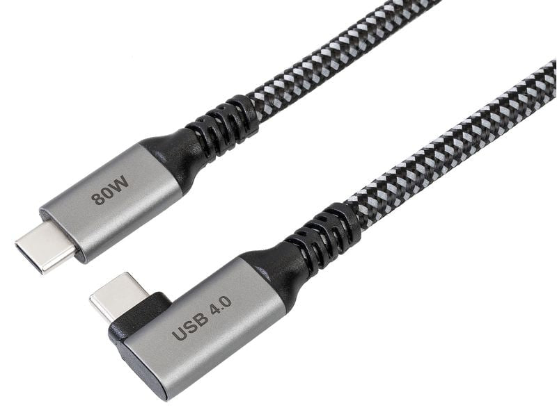 ONIT USB-C auf USB-C Kabel – USB4 20 Gbit/s – 3 m – PD 80 W – Abgewinkelt, Textilmantel – Schwarz/Grau
