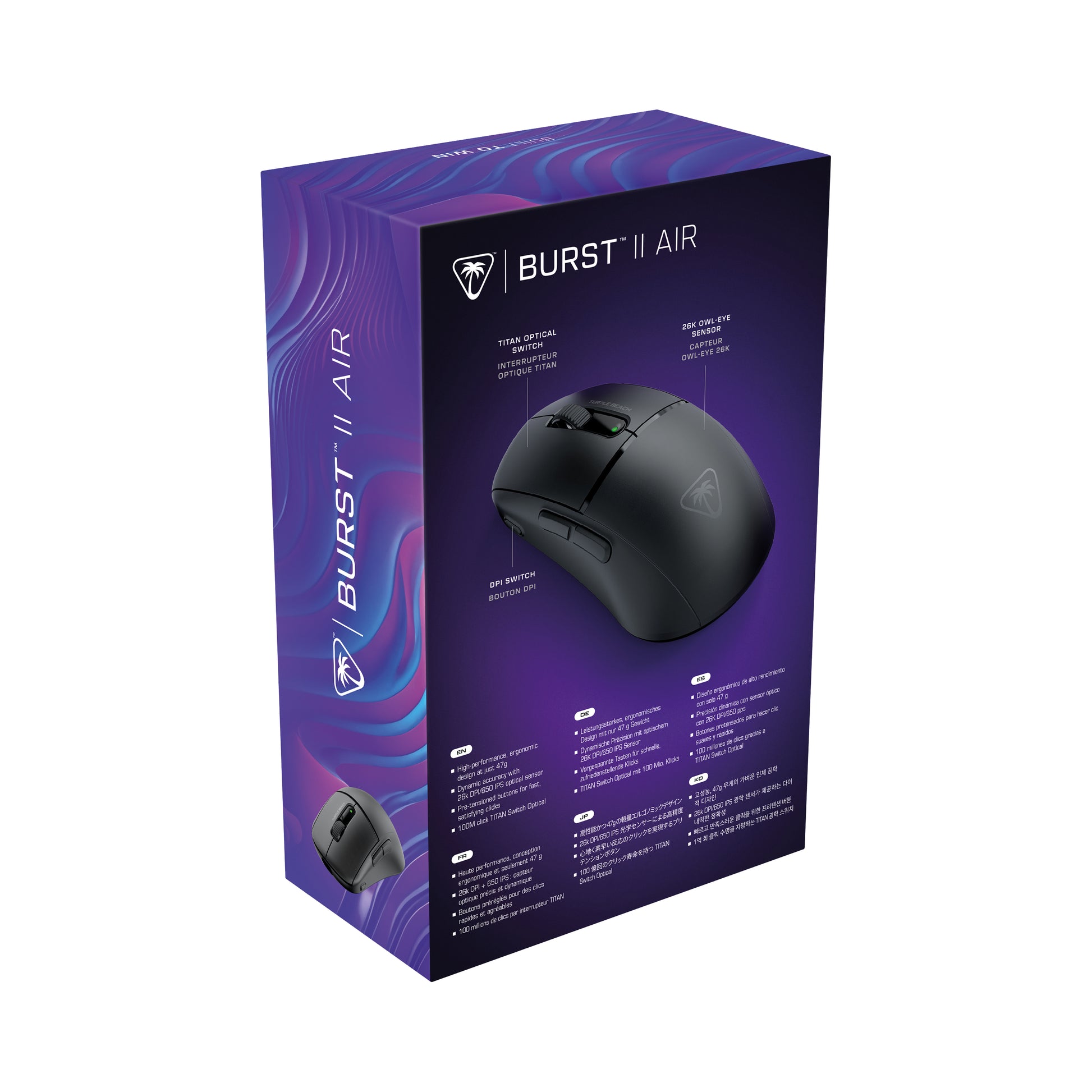 Turtle Beach Burst II Air Gaming-Maus – Kabellos, 26'000 DPI, 6 Tasten, Für Rechtshänder, Schwarz