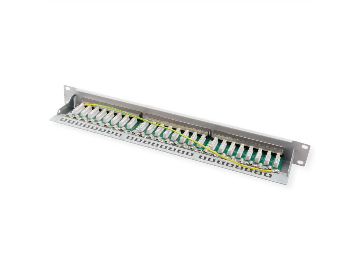 VALUE Patchpanel Cat.6A (Klasse EA) – 24× 10G, geschirmt, 19", 1U, Grau