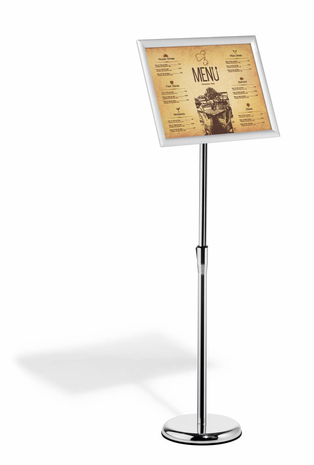 Durable Infoständer – für A3 Hoch-/Querformat, silber, Metall, 250 × 250 × 1290 mm