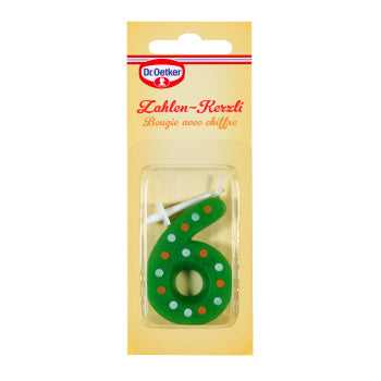 Dr. Oetker Geburtstagskerzen Zahl 6 – mehrfarbig – 50 × 135 mm – 1 Stk – assortiert