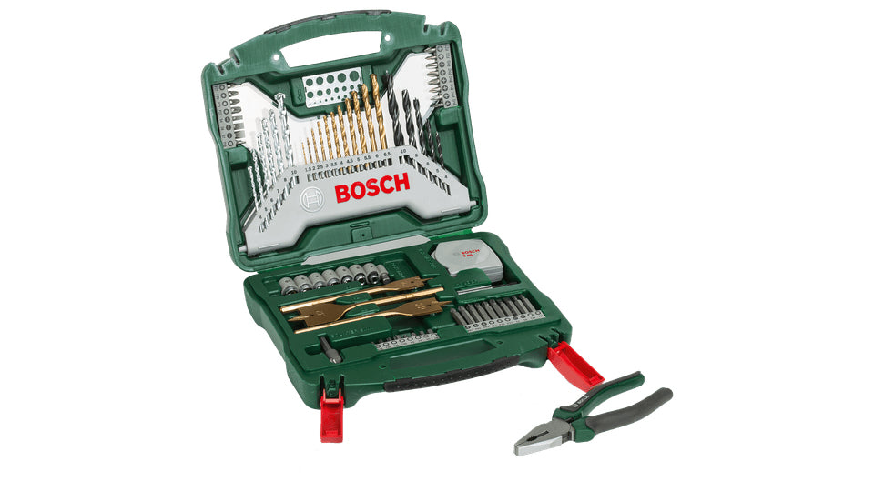Bosch X-Line Bohr- & Bit-Set 70-tlg. – HSS-TiN – für Mauerwerk & Beton, Metall, Holz – mit Tragetasche