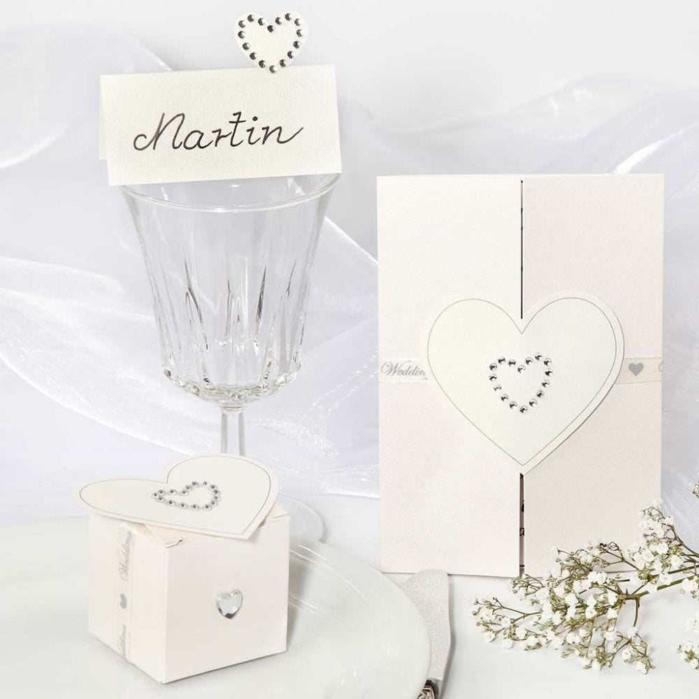 Creativ Company Tischkarten Hochzeit – Weiss – 8 × 8,5 cm – Kunstpapier – 20 Stk