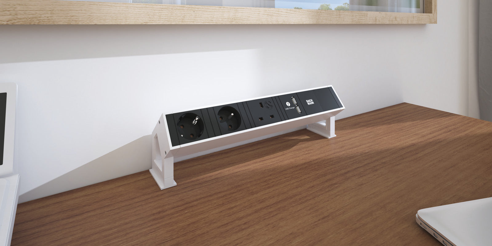 Bachmann DESK2 – Tischsteckdosenleiste, 2× T13, 2× USB-C (100 W), ohne Schalter, 0,2 m