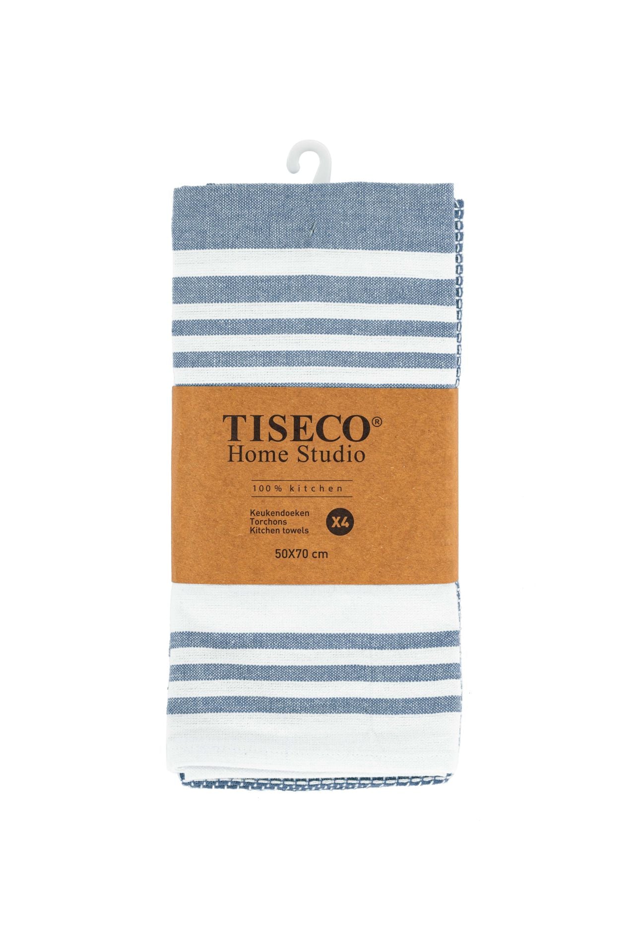 Tiseco Geschirrtücher 4er-Set, 50 × 70 cm, Baumwolle, Blau/Weiss