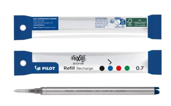 Pilot FriXion Zone Rollerpatrone – Blau, 0,7 mm, für FriXion Ball, radierbar