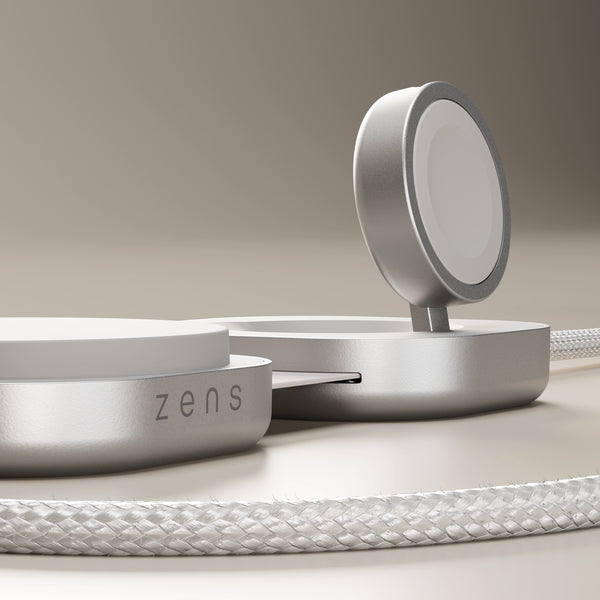 Zens Pro 3 Kabelloses Ladegerät 3in1 – Qi2, MFi, PD – USB‑C×2 – für Qi2-fähige Geräte – Weiss