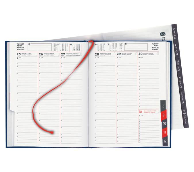 Biella Orario Agenda – 1 Woche/2 Seiten, Gebunden, 17,5 × 23,5 cm, 2026, Mehrsprachig, Dunkelblau, FSC