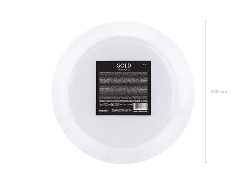 PartyDeco Teller, Papier/Karton – Ø 23 cm, gold – 6 Stk.