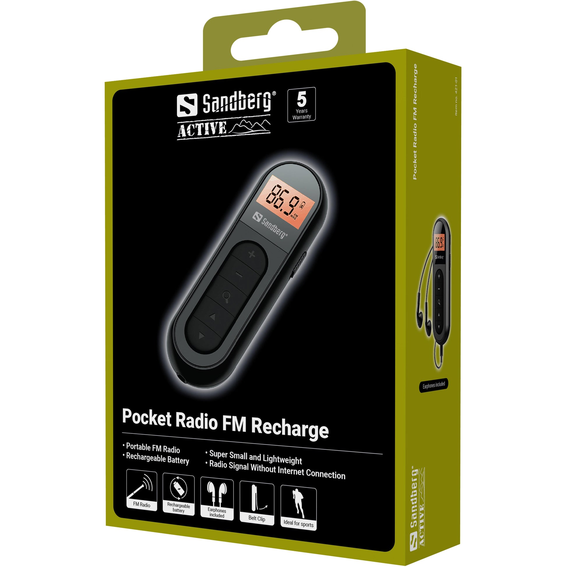 Sandberg Pocket Radio FM Recharge 421-01 – DAB-/Internetradio – Portabel – UKW – Schwarz