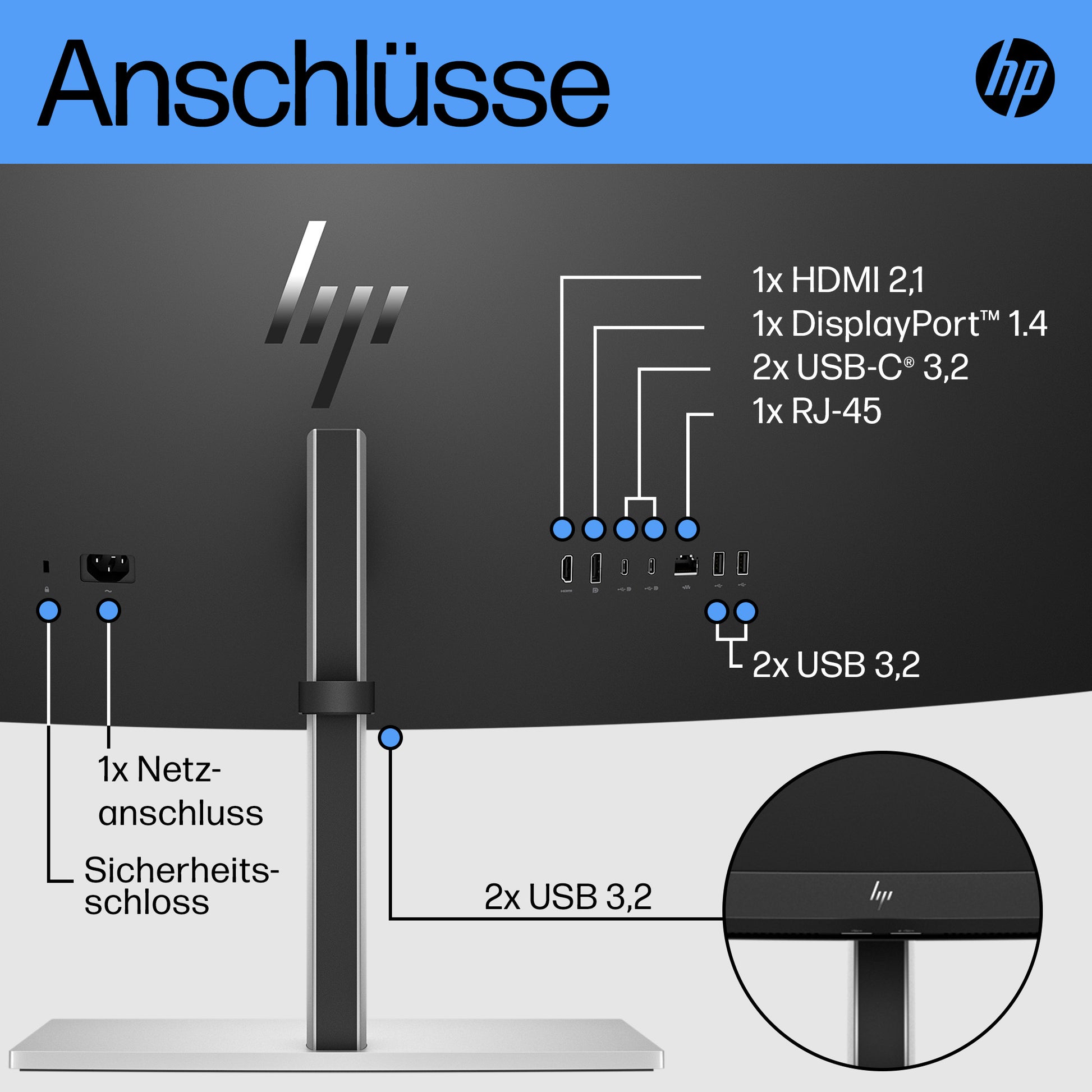 HP E45c G5 – Monitor, 44,5", VA, 165 Hz, 400 cd/m², USB-C, Gebogen, VESA 100 × 100, Schwarz