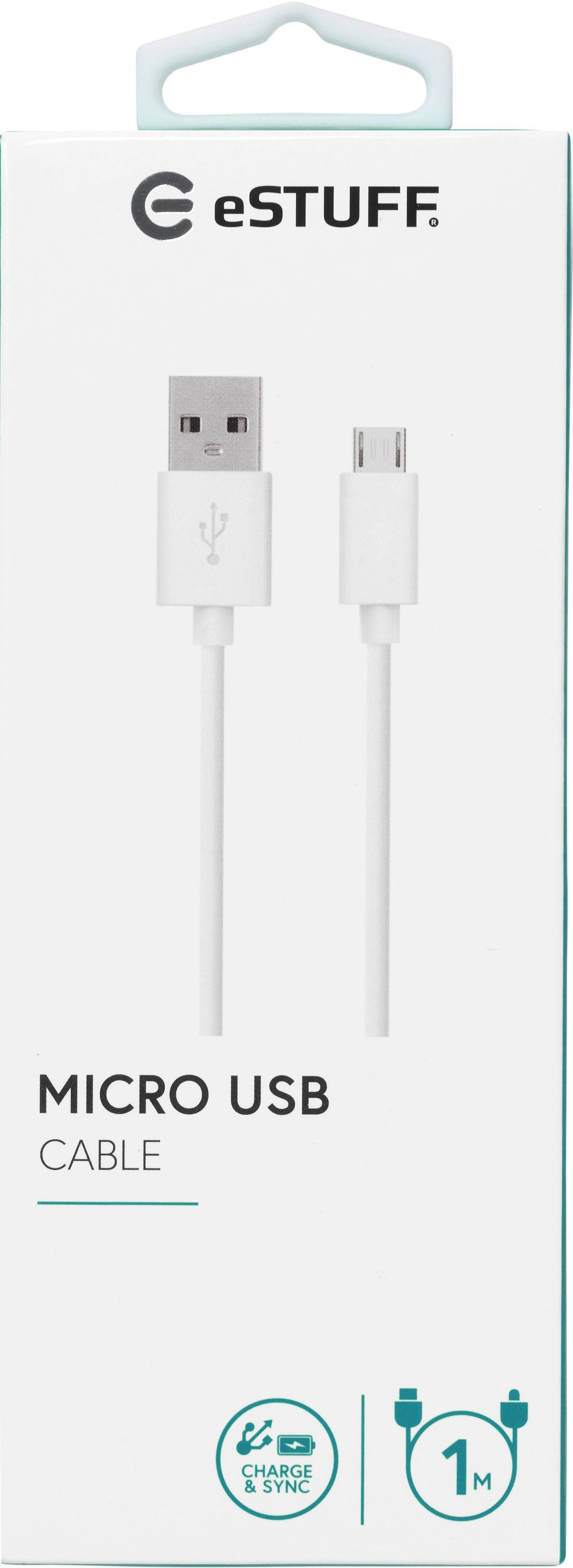 eSTUFF USB-A auf Micro-USB-B Kabel – USB 2.0 (480 Mbit/s) – 1 m – Weiss – für Geräte mit Micro-USB-Anschluss