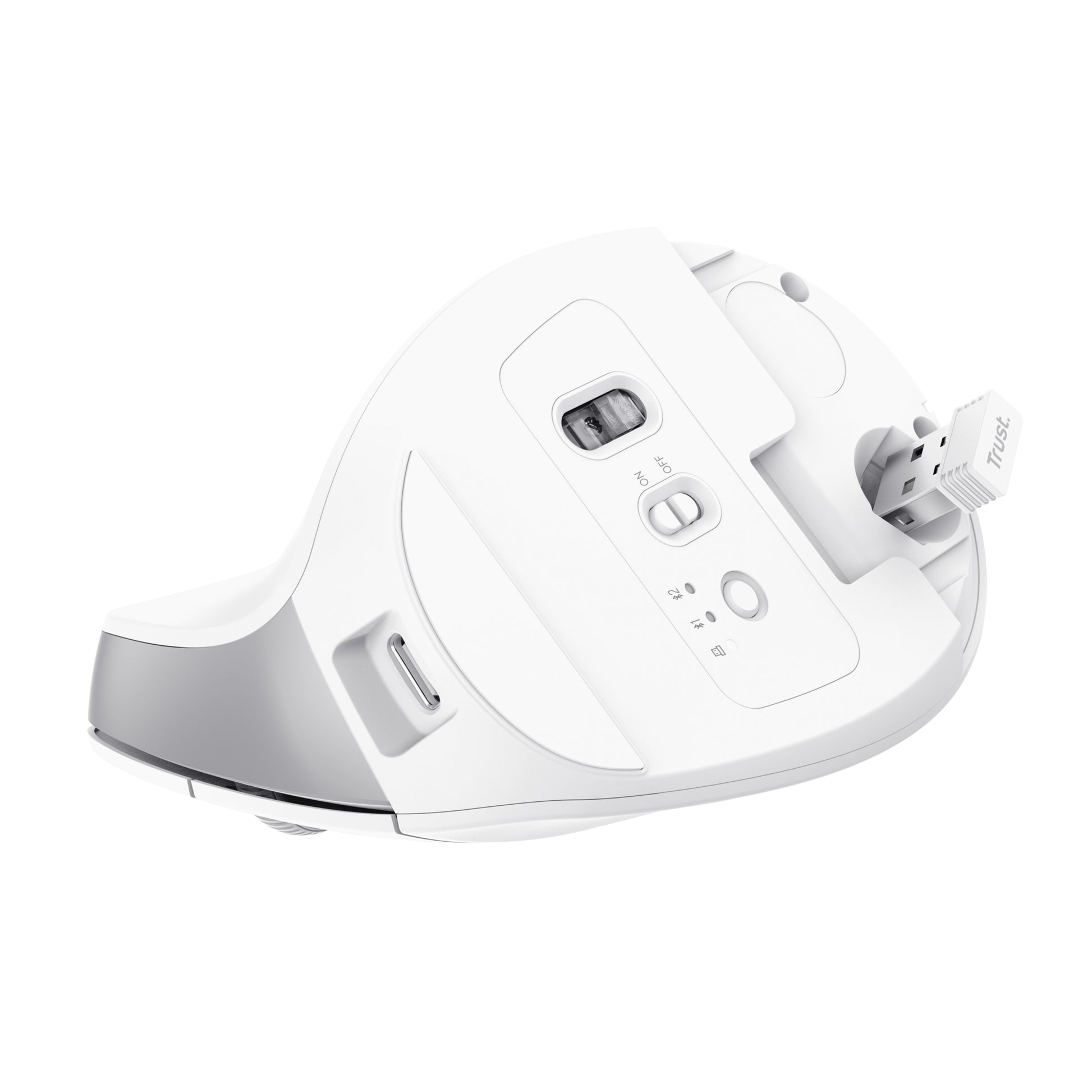 Trust Bayo+ – Vertikale Maus – Kabellos (Bluetooth/2,4 GHz), Rechtshänder, Weiss