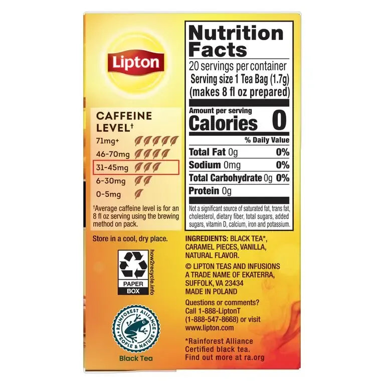 Lipton Schwarztee Vanille & Karamell – Teebeutel 20 Beutel – Fairtrade