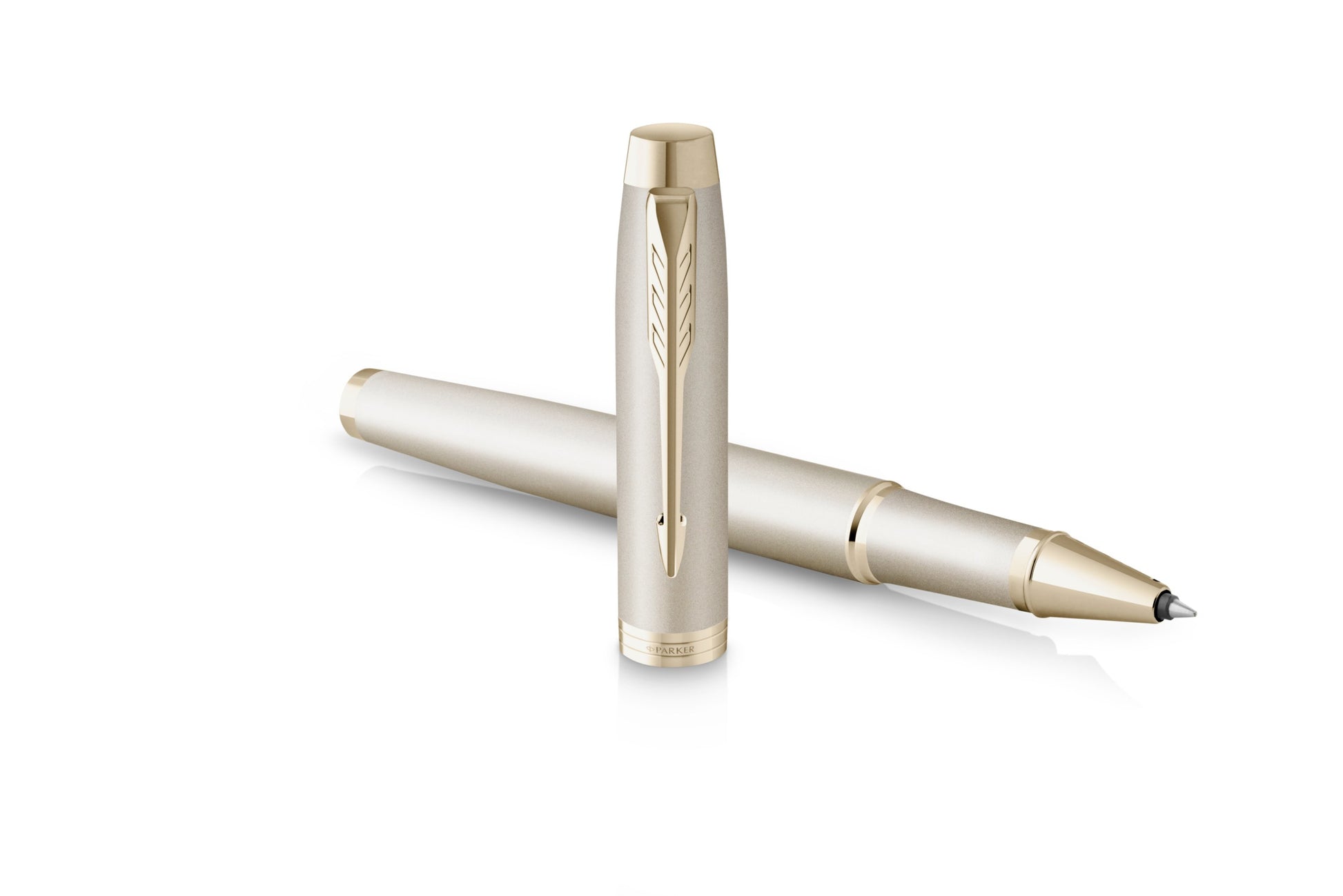 Parker IM Monochrome – Tintenroller, Schwarz, Edelstahl (Lackiert), Champagner