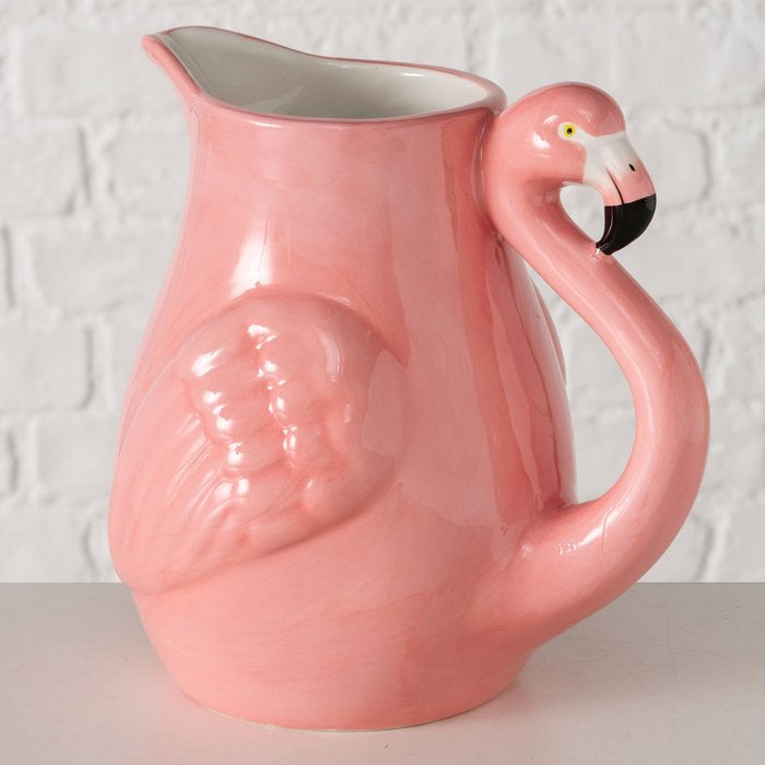 Boltze Flamingo Karaffe – 1,5 l, 15,0 × 19,5 × 20,0 cm, Keramik, Rosa, mit Griff