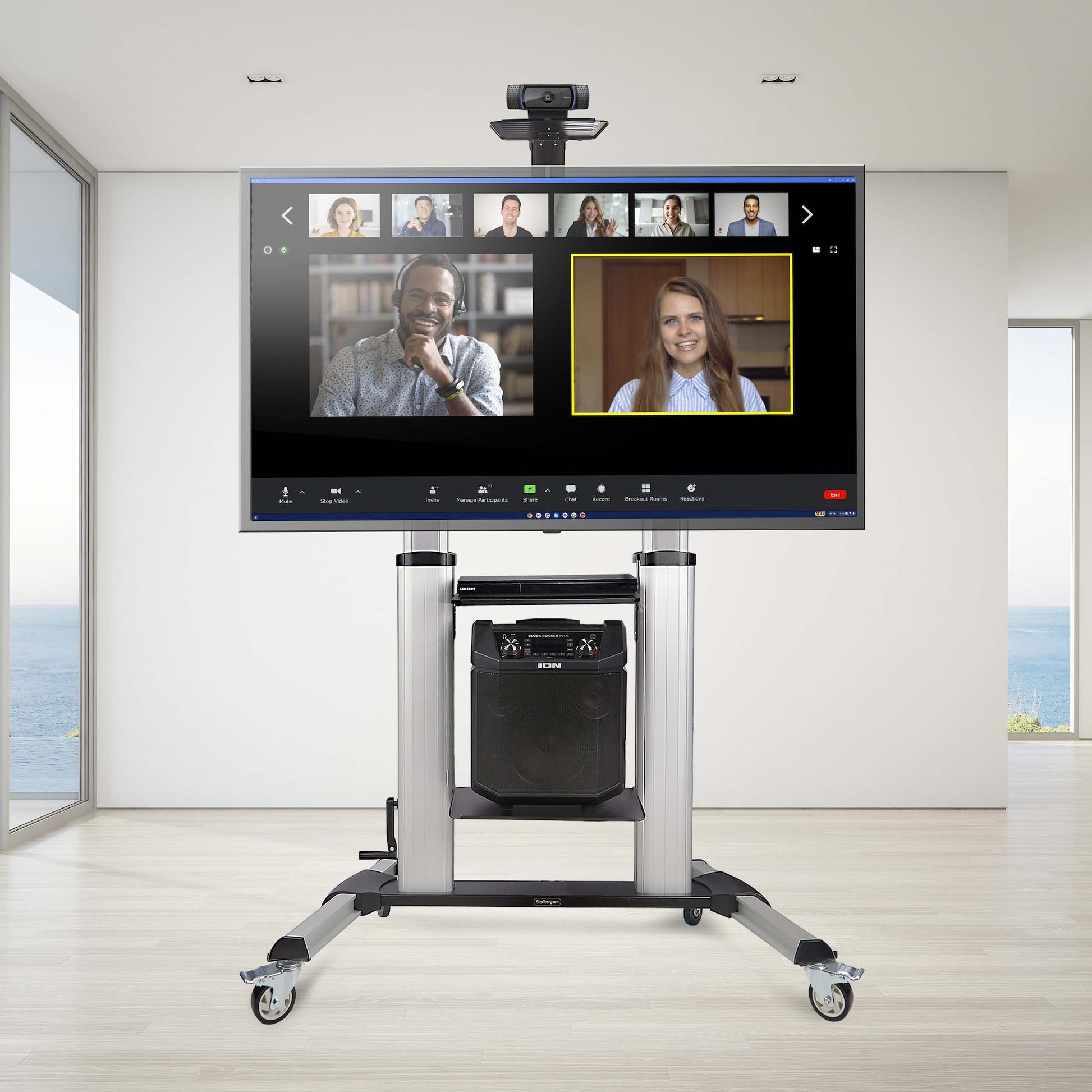 StarTech.com TV-Wagen – 60–100" – VESA 200×200–1000×600 – bis 100 kg, Höhenverstellbar, mit Rollen