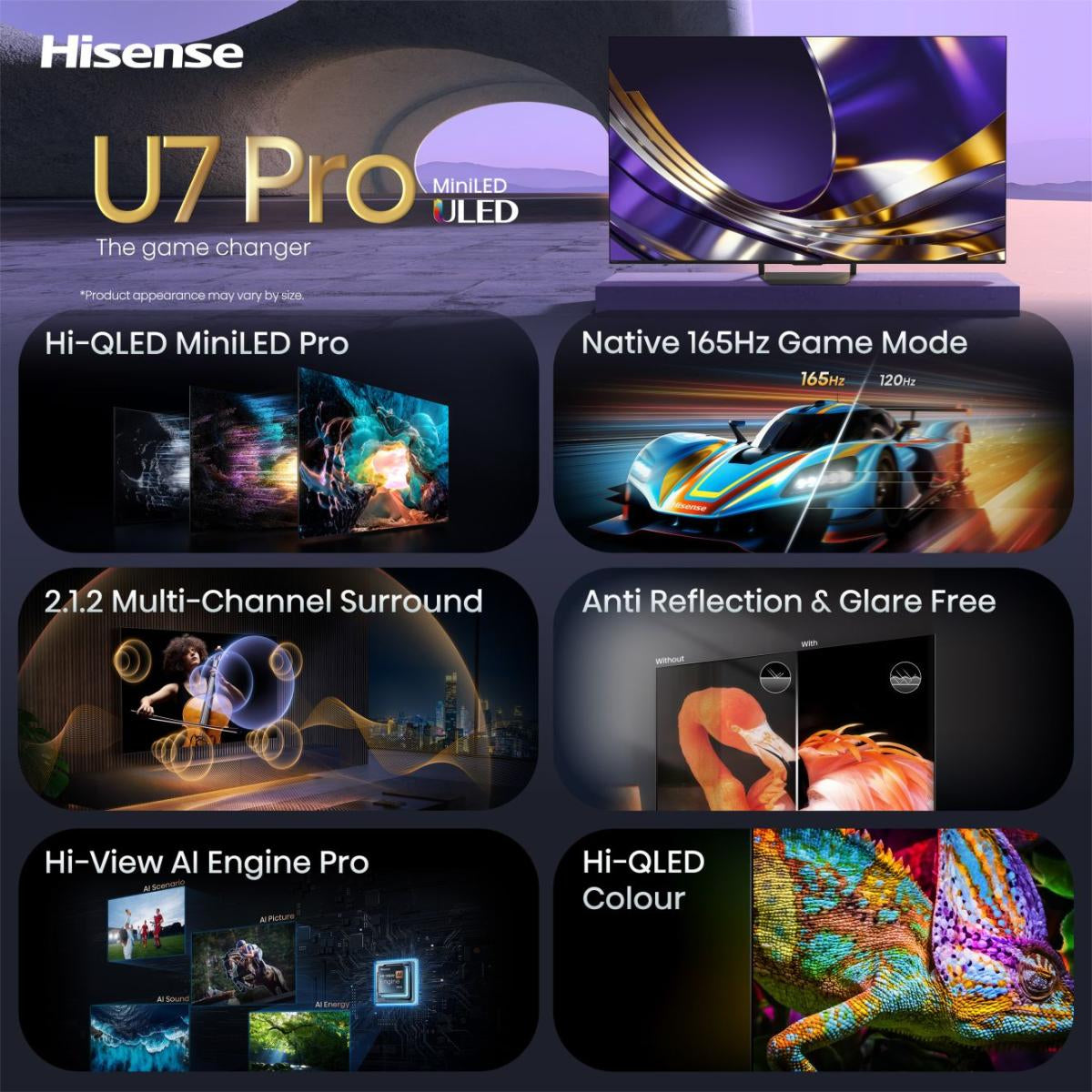 Hisense 75U7DS PRO – 75" TV – 4K UHD – Mini-LED – VIDAA – 165 Hz – 3000 cd/m² – Dolby Vision IQ