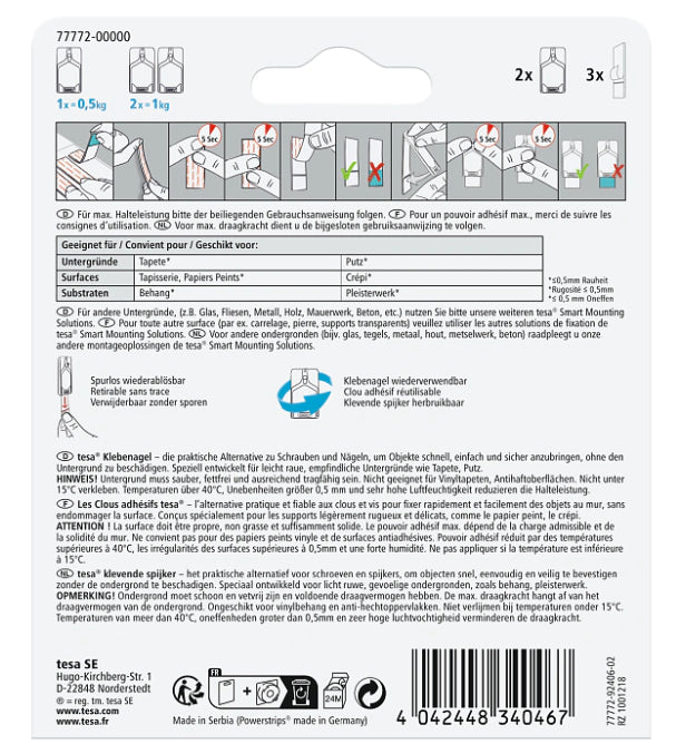 TESA Klebenagel – Kunststoff, Weiss, 12 × 14 × 1,4 cm – 2er-Pack