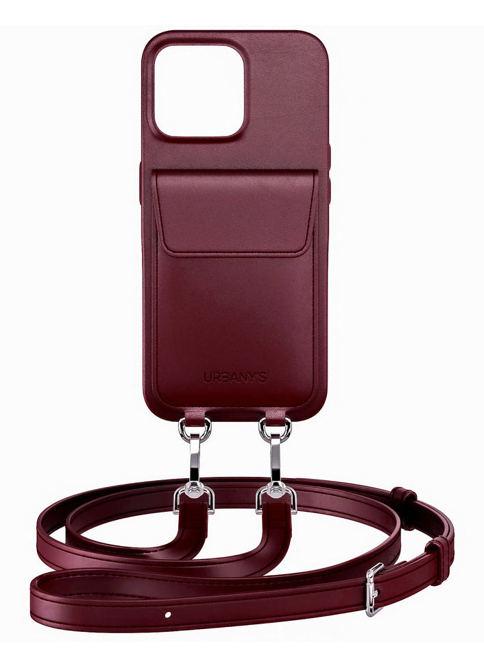 Urbany's Halskettenhülle – für Apple iPhone 16 Pro – Bordeaux – Recycling-Leder – mit Kartenfach