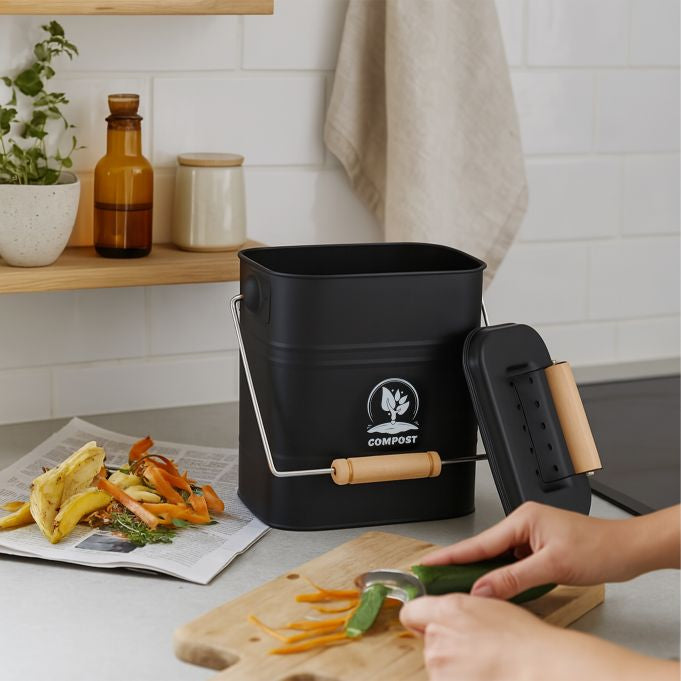 Relaxdays Komposteimer – 3,5 l – Metall, rechteckig – Schwarz