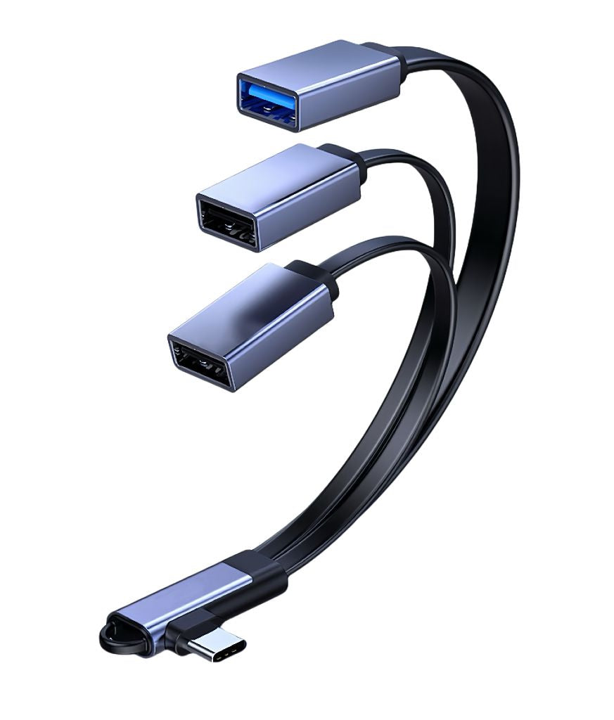 Microconnect USB-C auf 3× USB-A Kabel – USB 3.2 Gen 1 + 2× USB 2.0 – Abgewinkelt