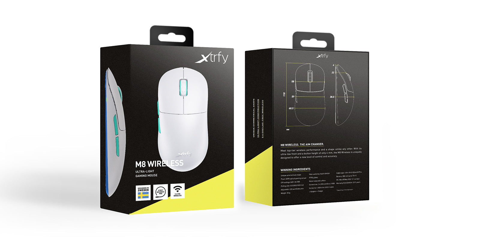 CHERRY XTRFY M8 – Gaming-Maus – Kabellos (2,4 GHz), 26000 DPI, Rechts, Weiss