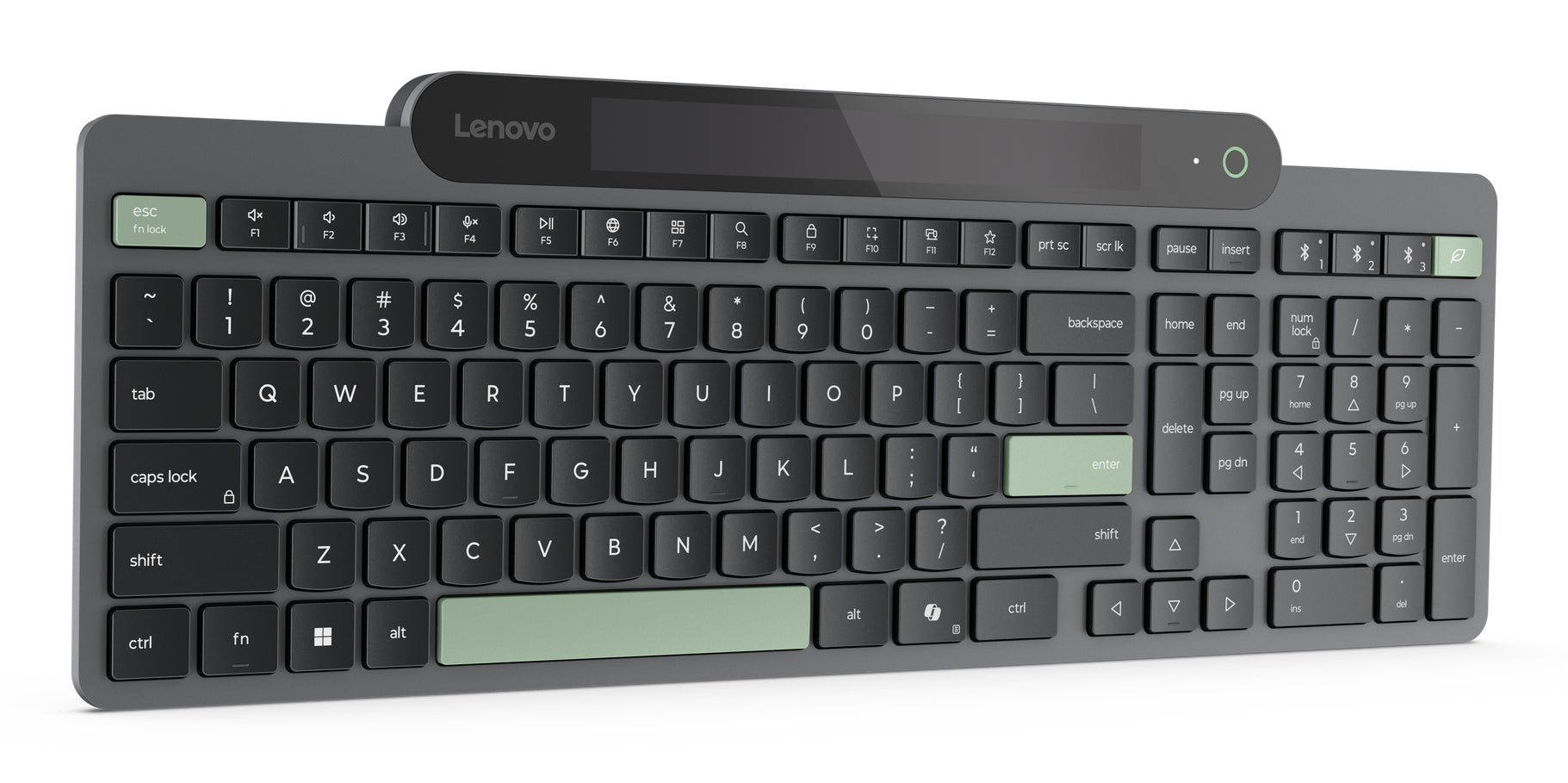 Lenovo Tastatur – Membran – Bluetooth 5,1 – USB-C – QWERTY (US-INT) – Solar, Multi-Device – Schwarz/Grün