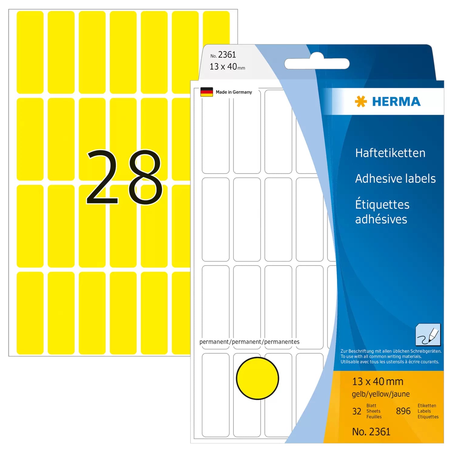 HERMA Schuletiketten – 13 × 40 mm, Abgerundete Ecken, 896 Stk, 32 Bogen, Papier, Permanent Haftend